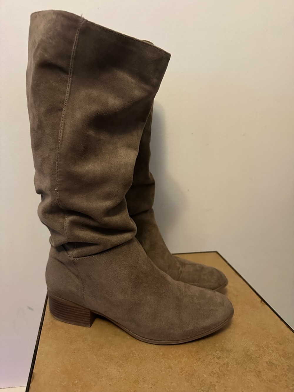 Taupe Suede Knee-High Women's Boots - Picture 7 of 7